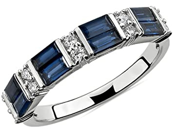 JewelryGift 925 sterling-silver Half Eternity Ring Created-Blue Sapphire Gemstone Mossanite Design Anniversary for Women Ring UK Ring Size : Z1 BNI_SRD7_1-Z1-A
