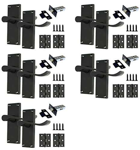 Haven Heritage Victorian Scroll Black Internal Door Handle Set – 5 Pairs | Matt Black Lever Handles for Latch, Lock & Bathroom Privacy | Traditional Style Door Hardware