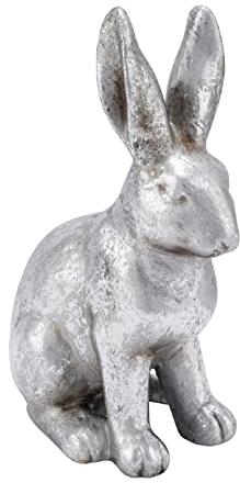 Gehlmann putziger frühlingshafter Osterhase als hockender Ostermoppel in klassischem Silber mit Antikfinish (groß)