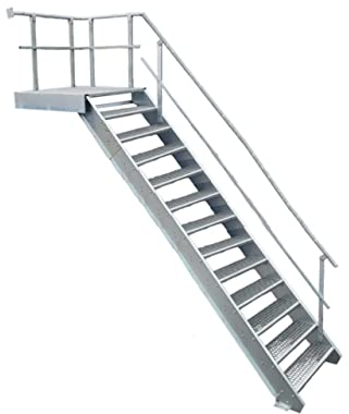 Podesttreppe / 12 Stufen + Podest Stahltreppe mit Geländer rechts/Stufenbreite 100cm / Geschosshöhe 195-260cm
