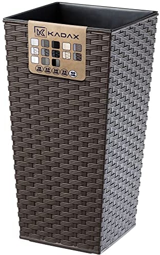 KADAX Pot de Fleurs Haut 75 cm, Plastique Imitation rotin, résistant aux intempéries – intérieur/extérieur, Moka rotin