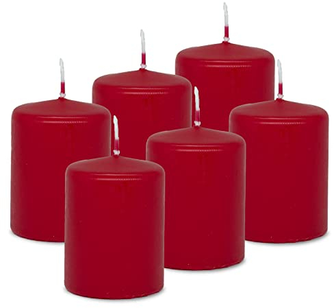 DecoLite: 6x Stumpenkerzen 80/60 mm Safe Candle - Selbstverlöschend - Brenndauer ca. 27 Stunden - 100% made in Germany von Wenzel Kerzen Wachskerzen - RAL Zertifiziert (rot)