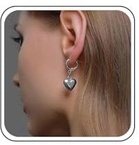 Inilbran Boho Puffy Heart Earrings Vintage Silver Heart Drop Earrings Love Heart Huggie Earrings Punk Heart Dangle Earrings Jewelry for Women and Girls