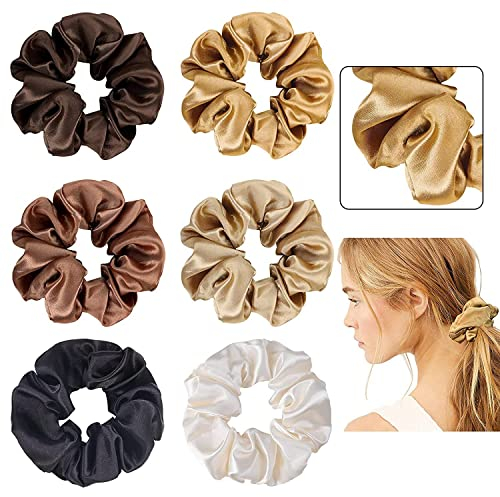 6 Stück Haargummis Seide Haargummi Damen Satin-Seiden Scrunchie mit Halt Elastische Haarbänder Gummibänder