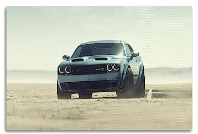 BLUDUG Cars 2023 Dodge Challenger SRT Hellcat In Desert Poster Druck Abstrakt Bauernhaus Galerie Ästhetische Raumdekoration für Schlafzimmer Badezimmer Unframe Stil 30 x 45 cm