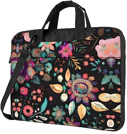 PIXOLE Bunte Musiknoten-bedruckte Laptop-Tasche für Damen, 39,6 cm (15,6 Zoll), Computer-Tragetasche, Büro-Handtasche, Schultertasche, Bunte Boho-Blumen, 15.6 inch