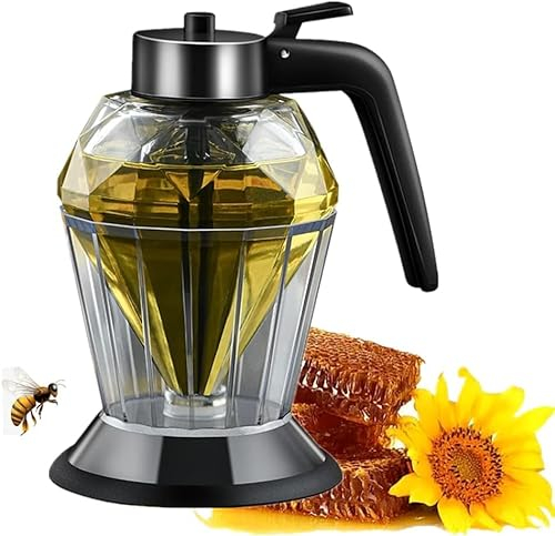 Distributeur de Miel, Distributeur de Miel en Verre avec Support, 200 Ml, Pot de Miel - Pot de Miel en Verre Clair avec Louche 14 Oz - Distributeur de Sirop d'Erable - Pot de Miel avec support