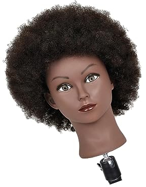 WUUISDNX Effiziente Haarstyling Übungspuppenkopf Schaufensterpuppe mit sicherer Klemme, Afro Hellschwarz