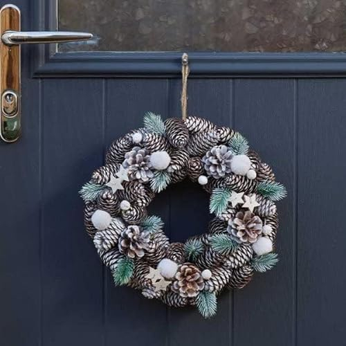 Marco Paul 30cm FrostPine Christmas Wreath - Artificial Pinecone Wreath with Frosted Tips, Greenery & White Accents - Rustic Front Door Wreath, Indoor Christmas Decorations Reusable Winter Door Décor