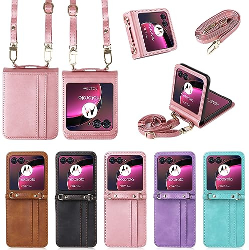 BellaCase Motorola Razr 40 Ultra Hülle [Brieftasche] [Schultergurt] [Kartenschlitze] [Praktische Tasche] Kompatibel mit Motorola Razr 40 Ultra Smartphone(Rosa)
