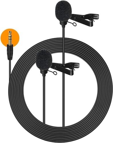 Moman Lavalier - Microfono a doppia testa, doppio microfono da 6 m, con protezione dal vento, 3,5 mm, TRS/TRRS per smartphone, PC, fotocamera DSLR D02