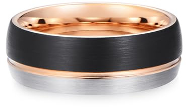 KnSam Wolfram Ring, 8MM Zweifarbig Matte Gebürstet Freundschaft Ringe, Ringe Verlobung Männer Ring Rose Gold Schwarz, Gr.72 (22.9)