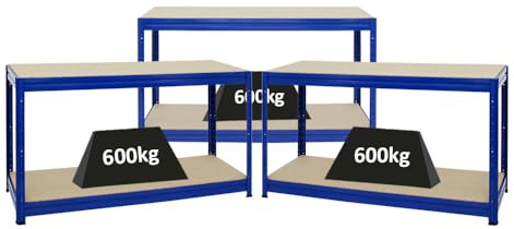 PROREGAL Mega Deal 3er-Set Höhenverstellbare Werkbank Dino 90x160x60cm Traglast 600kg Blau, Werktisch, Arbeitstisch