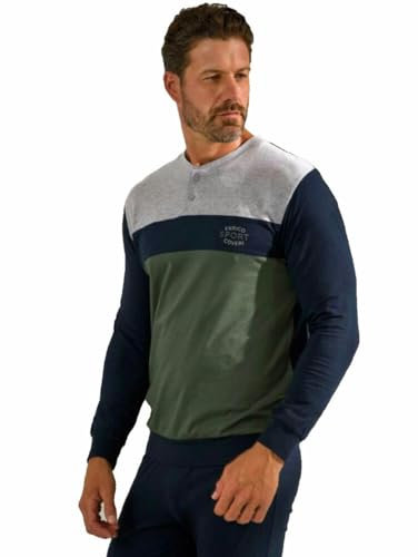 Enrico Coveri Pigiama Uomo Cotone Lungo Mercerizzato Linea Prestige, Leggero Estivo, Anche Taglie Forti (1107 Grigio, M)