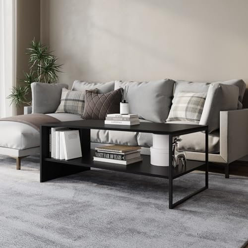 URBNLIVING 100cm Wooden Coffee Table Steel Frame Open Storage Shelf Living Room Furniture