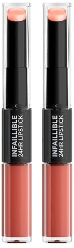 L'Oréal Paris Infaillible 24H Lippenstift Flüssiger Lipgloss 2in1 Lange Haltbarkeit mit Feuchtigkeitsspendendem Balsam mit Hyaluronsäure Farbe 101 Everlasting Paris - 2 Kosmetikprodukte