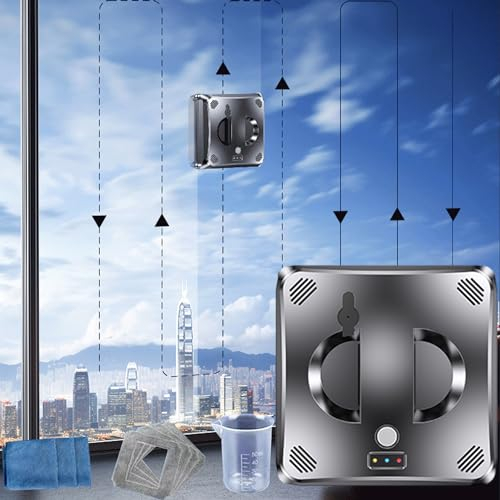 CHHMAELOVE New Smart Window Cleaning Robot 3000Pa with 4 Mop Pads, 4 Cleaning Modes, Dual Water Spray/Remote Control, Intelligent Edge Detection, Window Vacuums