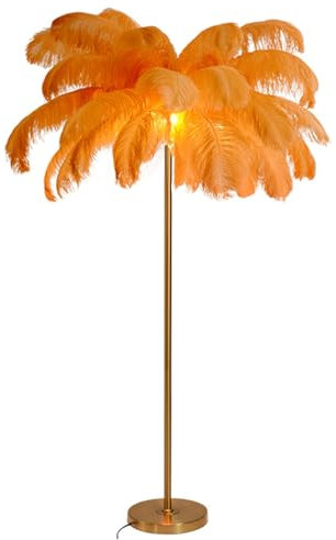 Lampe à Plumes Lampes de Chevet Ampoule Corps de Lampe doré pour Salon Chambre à Coucher 160 cm de Haut Lampe de Lecture Lampe sur Pied à Plumes Dimmable G4-LED Lampadaires pour Salon, Orange, Grand
