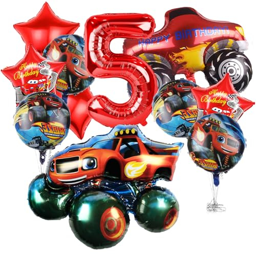 Ctxtqtdt 11 Stück Monste-truck Geburtstagsdeko 5 Jahre Junge, Cars Luftballons Geburtstag Set, Rennwagen Kindergeburtstag Folienballon, Geburtstag Party Deko Ballons Set für Kinder (5)