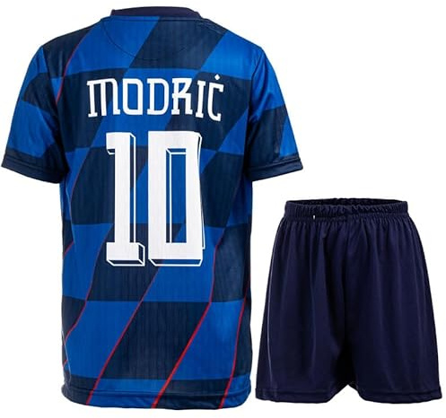 Hawkara Kroatien #10 Modric Auswärts Kinder Trikot mit Kurz, Fußball Trikot Set Neue Season Jugendgrößen (Blau/Marine,140)