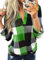 Cuptacc Top Damen Herbst Kariert 2025 Trend V-Ausschnitt Elegant 3/4 Ärmel Frauen Bluse Grün 2XL 50-52