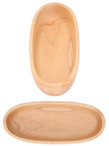 WHITEUQ Piatto in Legno a Forma di Barca, Vassoio da Portata a Forma di Barca Linee Trasparenti Piatto Porta Caramelle in Legno Resistente Vassoio per Snack alla Frutta