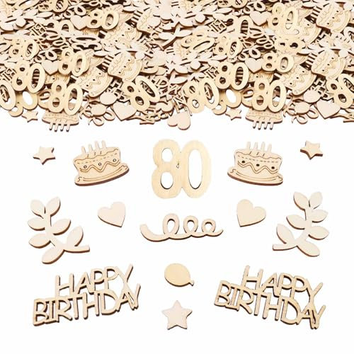 ParPix Holz Konfetti 80 Geburtstag Deko Groß, 100 Stück 80. Geburtstag Streudeko Frau Mann, Confetti Deko 80 Geburtstag, Tischdeko 80 Geburtstag Frauen, Deko zum 80 Geburtstag, 80er Deko Geburtstag