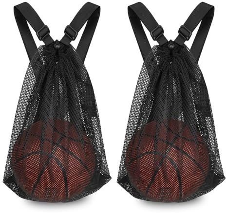 Mordx 2 Pcs Basketball Mesh Bags, Drawstring Net Bags, Football & Table Tennis, Black