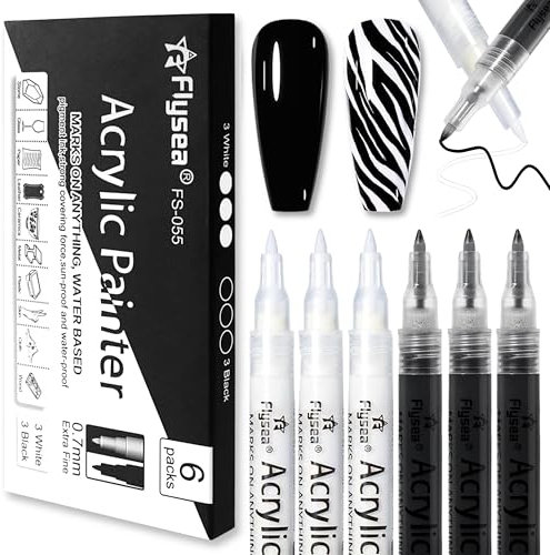 3D Nail Polish Pen Set, French Nail Art Pen - Black & White Nail Polish Pen, Nail Tip Nail Art Pen DIY Line Nail Art Graffiti, Nail Art Decorate Manicure Tools (Black/White, 6 Pieces)