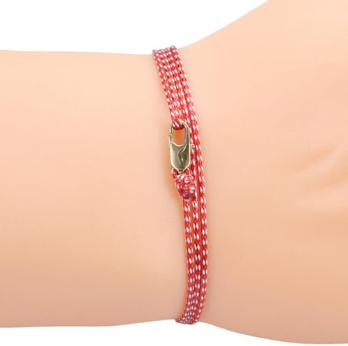 TRIPLE K&S Dünnes Wickelarmband Herren & Damen mit Karabinerhaken Verschluss Handmade - Maritimer Surfer Schmuck - Minimalistisches Stoffarmband (Red & White (Patterned))