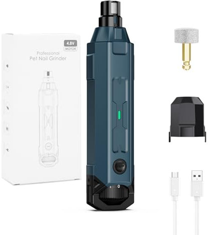 Ankilo Dog Nail Grinders, Dog Claw Clippers Quiet Rechargeable Electric Dog Nail Trimmer 6-Speed, 3 Types of Nail Polish Port with LED Light for Large Medium Small Dogs