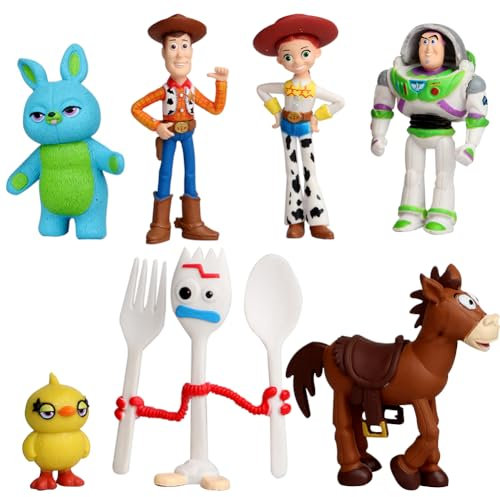 Story Mini Figures Set, 7Pcs Toy Cake Toppers Miniature Action Figure Set Story Birthday Cake Decoration Ornaments Cartoon Cake Toppers for Boys Girls Birthday Party Baby Shower Gifts for Fan