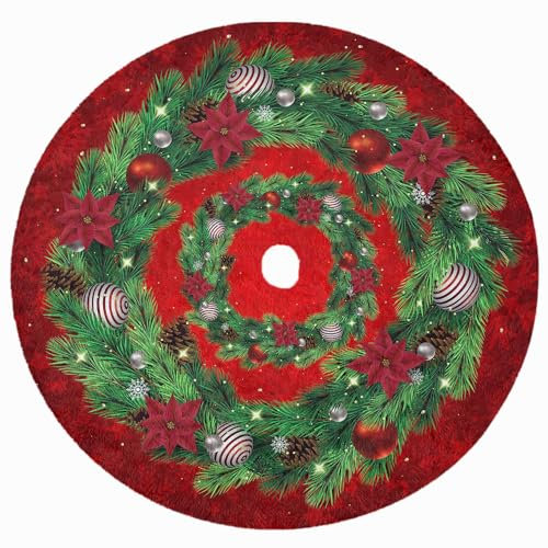 Gonna per albero di Natale sotto albero di Natale, grande, diametro 150 cm, rotonda, in peluche bianco, decorazione natalizia, con chiusura in velcro, colore rosso [165]