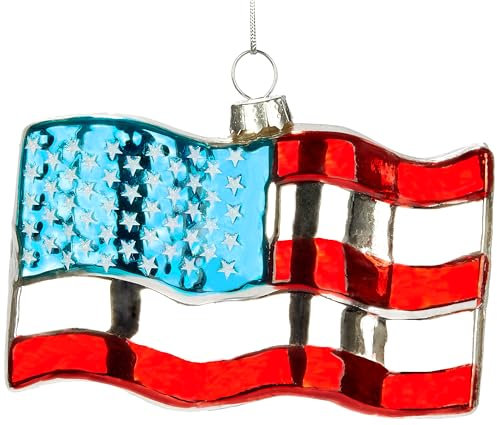 BRUBAKER USA Flagge - Handbemalte Weihnachtskugel aus Glas - 10 cm Baumkugel Amerika Fahne - US Dekoration - Mundgeblasener Christbaumschmuck - Figur Lustig Deko Anhänger