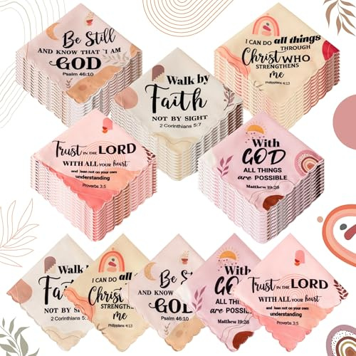 R HORSE Taschentücher für Damen – 50 Stück christliche Bibelverse, Inspirierende Religiöse Weiche Damen-Taschentücher mit Gewelltem Rand, Christliches Geschenk für Mutter, Freundin, Kirche