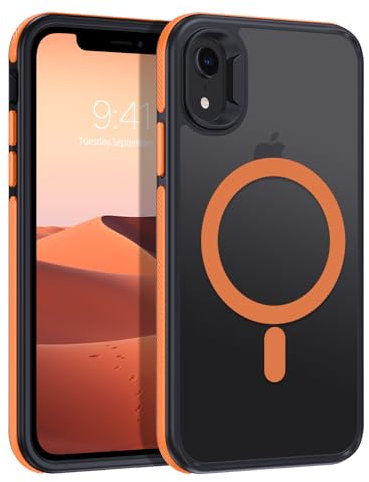 YINLAI for iPhone XR Case Magnetic Compatible with Magsafe Phone Case Slim Protection Case for iPhone XR 6.1, Black/Orange