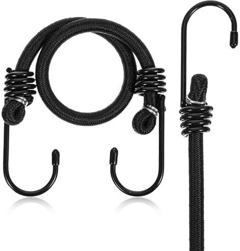 Oruola 2 Pack Small Bungee Cords with Hooks, 40cm Long, Black, Weatherproof & UV Resistant, Multi-Purpose