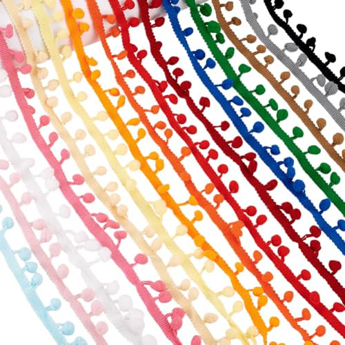PH PandaHall 27.4 m 15 Farben Pompons Bälle Fransenbesatz 9mm Trim Fringe Nähen Band Quaste Spitze Für Kissen Kleidung Party Dekoration 10mm Kugeln