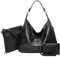 Mabecol Schultertasche, Handtasche, Umhängetasche, PU Tote Bag, Große Einkaufstasche, 3-teiliges Set mit abnehmbaren Taschen (Schwarz)
