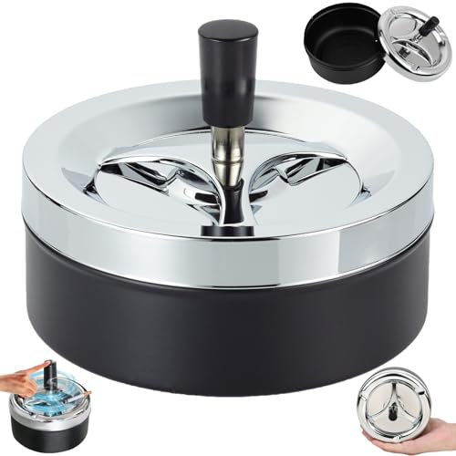 Liekadijiae Cendrier Aspirateur de Fumée, Cendrier Purificateur, Cendrier Fermé à Fonction Pivotante, Cendrier Rotatif Autonettoyant Moderne, Cendrier Tournant de Pression de Doigt d'acier Inoxydable