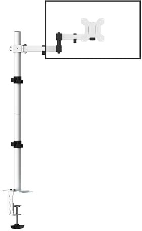 Bracwiser Single Fully Adjustable Standing Height Monitor Arm Stand Mount 800mm Tall for Monitor Computer Screen 13 15 17 19 20 22 23 24 26 27 30 32 inch VESA 75 100 White MD7821W
