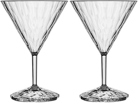 Koziol Superglas Club No. 12, Lot de 2 verres à martini 250 ml en plastique cristal transparent, élégants, incassables, réutilisables, parfaits pour fête, camping et soirées