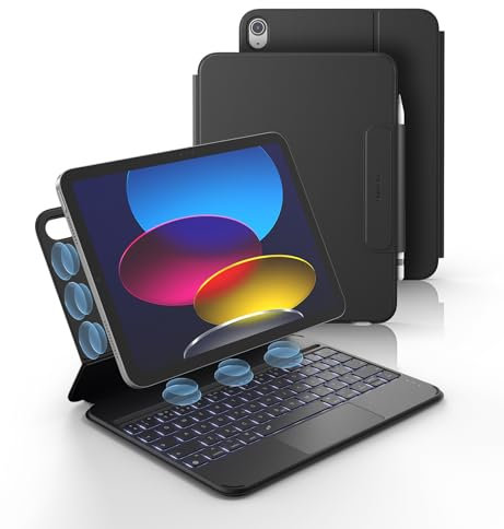 Dexnor for iPad 10th Generation Case with Keyboard 10.9 inch, Ultra-thin Magnetic Detachable Folio Keyboard Cover with Multi-touch Trackpad Backlit Pencil Holder for iPad 10th Gen 2022, Black