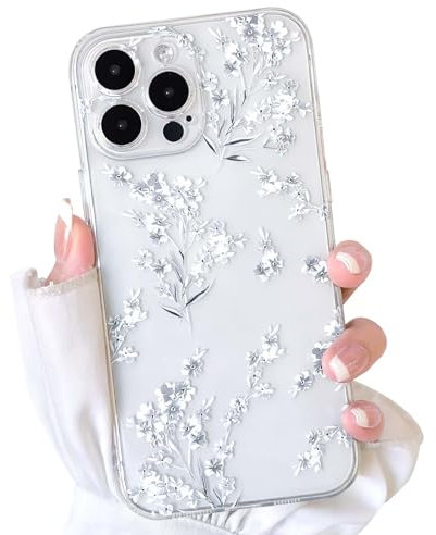 NITITOP Kompatibel mit iPhone 12 Pro Hülle Süße Durchsichtig Klares Blume Muster für Frauen Mädchen mit Niedliche Blumenzweig-Design Weiche TPU Stoßfeste Dünne TPU Handyhülle - Weiß