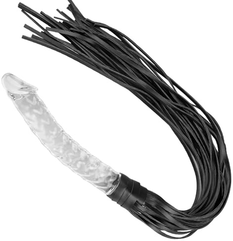 SXOVO Fouet Sexy Érotique, Martinet Cuir avec Manche Gode Verre, Fouet BDSM pour Fessée Masturbation Vaginale Massage Prostate, Fouets et Flagellateurs pour Jeux Érotiques Sex Toýs Femme Homme Couple