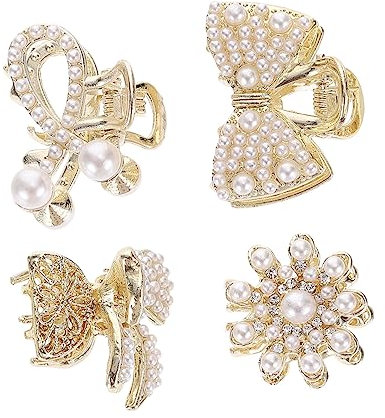 WRITWAA 4piezas Pinzas Para Pelo Pequeñas Con Perlas y Strass Clips De Diseño Mini Para Mujeres Accesorio Elegante Para Peinados y Regalo Femenino