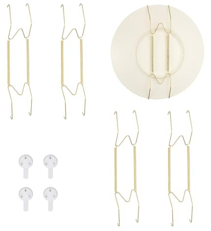 sourcing map 4pcs Plate Hanger, 12 Inches Universal Stainless Steel Invisible Plate Hangers, Hooks for Hanging on The Wall, W-Shaped Holder with Traceless Nail for Decorations, Golden