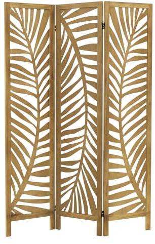 ML-Design Paravent Raumteiler 3-teilig Fukuoka, Natur, 170x121 cm, aus Holz, Faltbarer Raumtrenner Innen, freistehend, Umkleide Sichtschutz, Trennwand 3 Paneele, Stellwand Sichtschutzwand Schlafzimmer