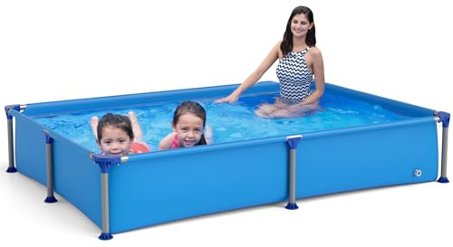 GOPLUS Pool, rechteckiger Aufstellpoolfür Kinder ab 3 Jahren, Swimmingpool mit Metallrahmen, strapazierfähige PVC-Wände, ideal für Hof, Garten, Innenbereich, 228 x 159 x 42 cm, Blau