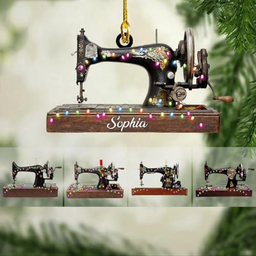 Luckluccy Personalized Sewing Machine Christmas Ornament,Custom Sewing Ornament,Sewing Flower Machine Shaped Ornament,Gifts for Sewing Lovers,Grandma,Wife,Her,Aunt,Christmas Tree Decor